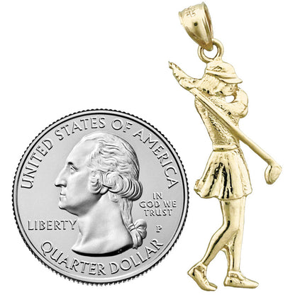 14K Gold Female Golf Player Pendant