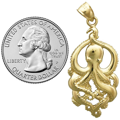 14K Gold Octopus Pendant