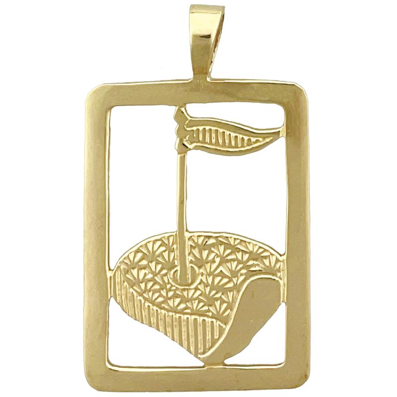 14K Gold Golf Putting Green Framed Pendant
