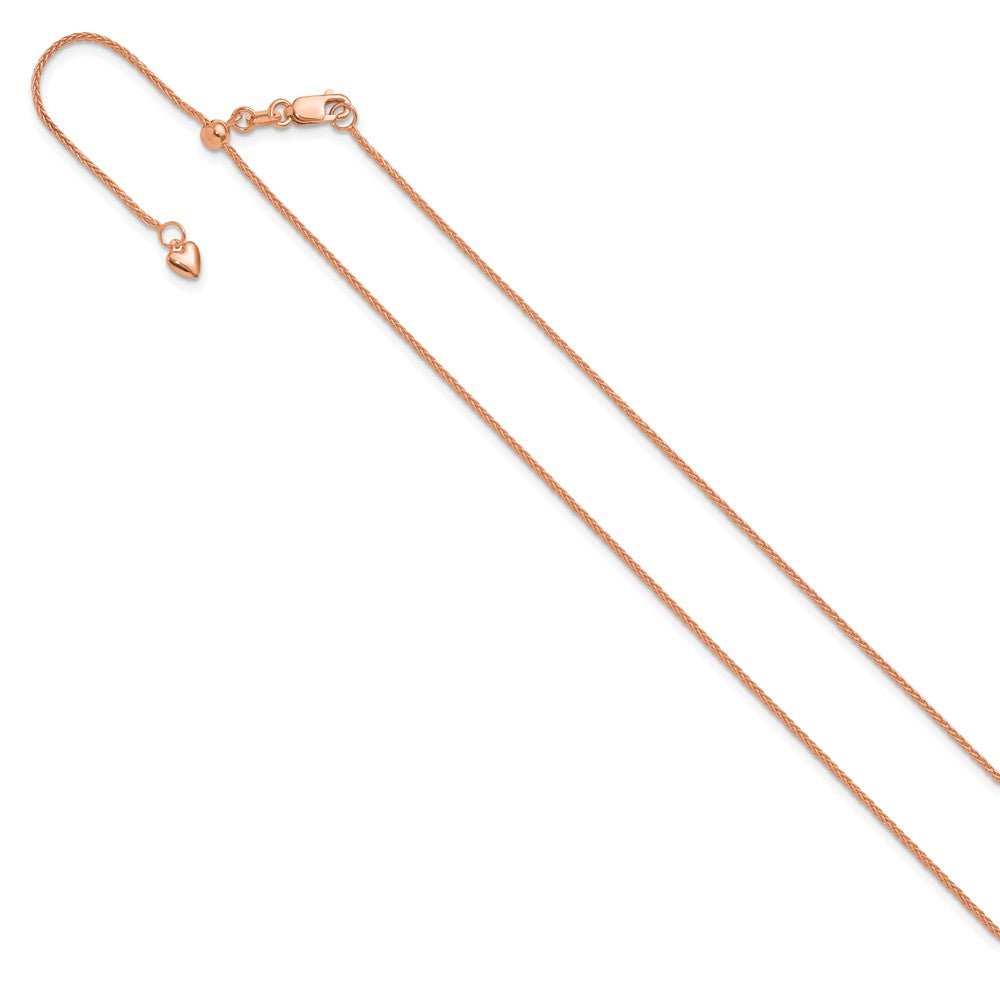 26 Inch 14K Rose Gold Adjustable 1mm Wheat Chain Necklace