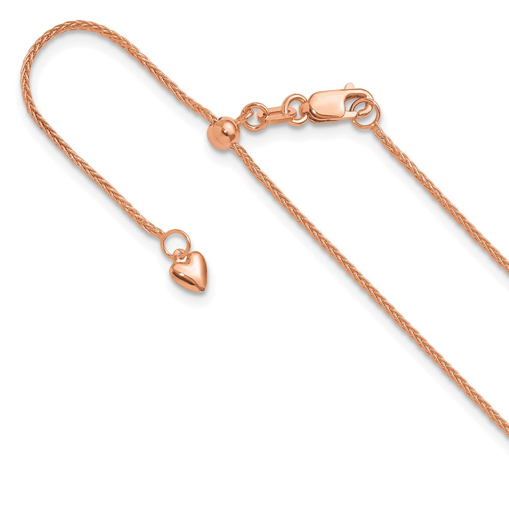 22 Inch 14K Rose Gold Adjustable 1mm Wheat Chain Necklace