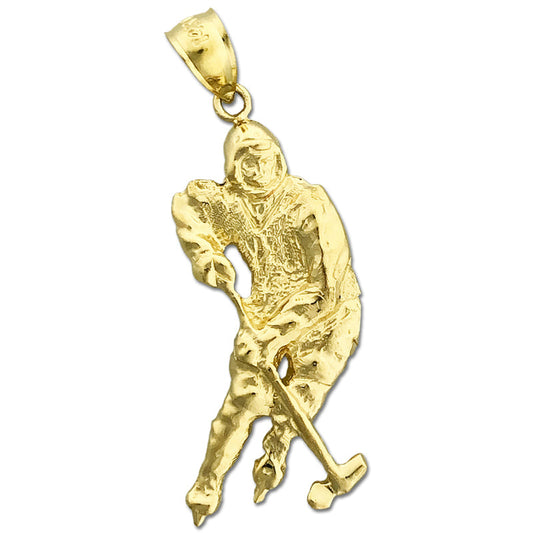 14K Gold Hockey Player Pendant