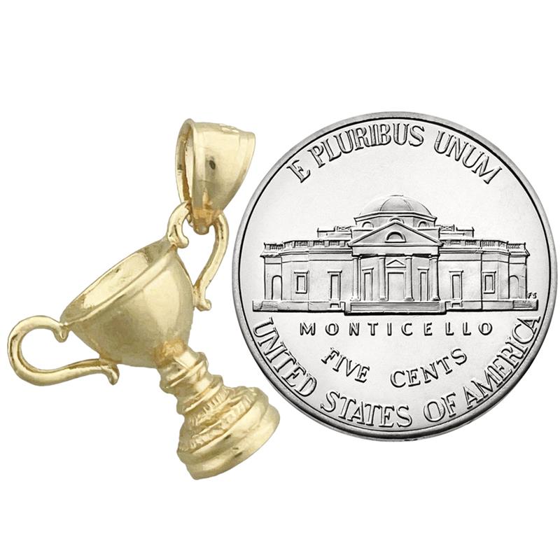 14K Gold 3D Champion Trophy Pendant