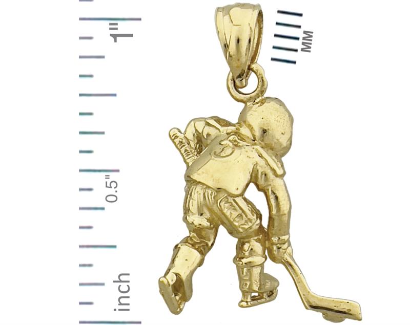 14K Gold 3D Hockey Player Charm