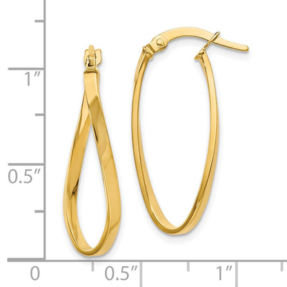 14K Yellow Gold Polished Oval Hoop Earrings