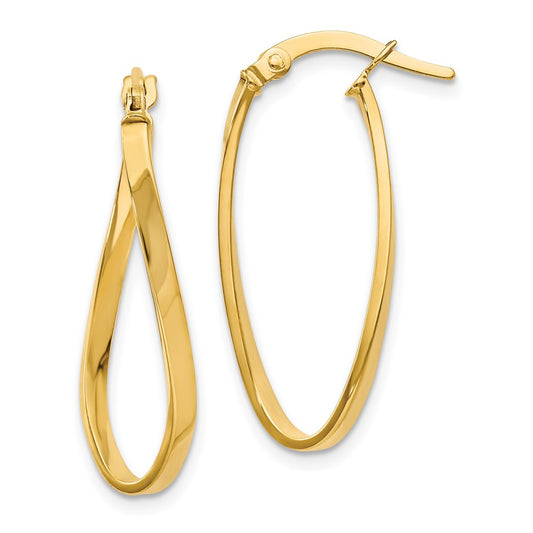 14K Yellow Gold Polished Oval Hoop Earrings