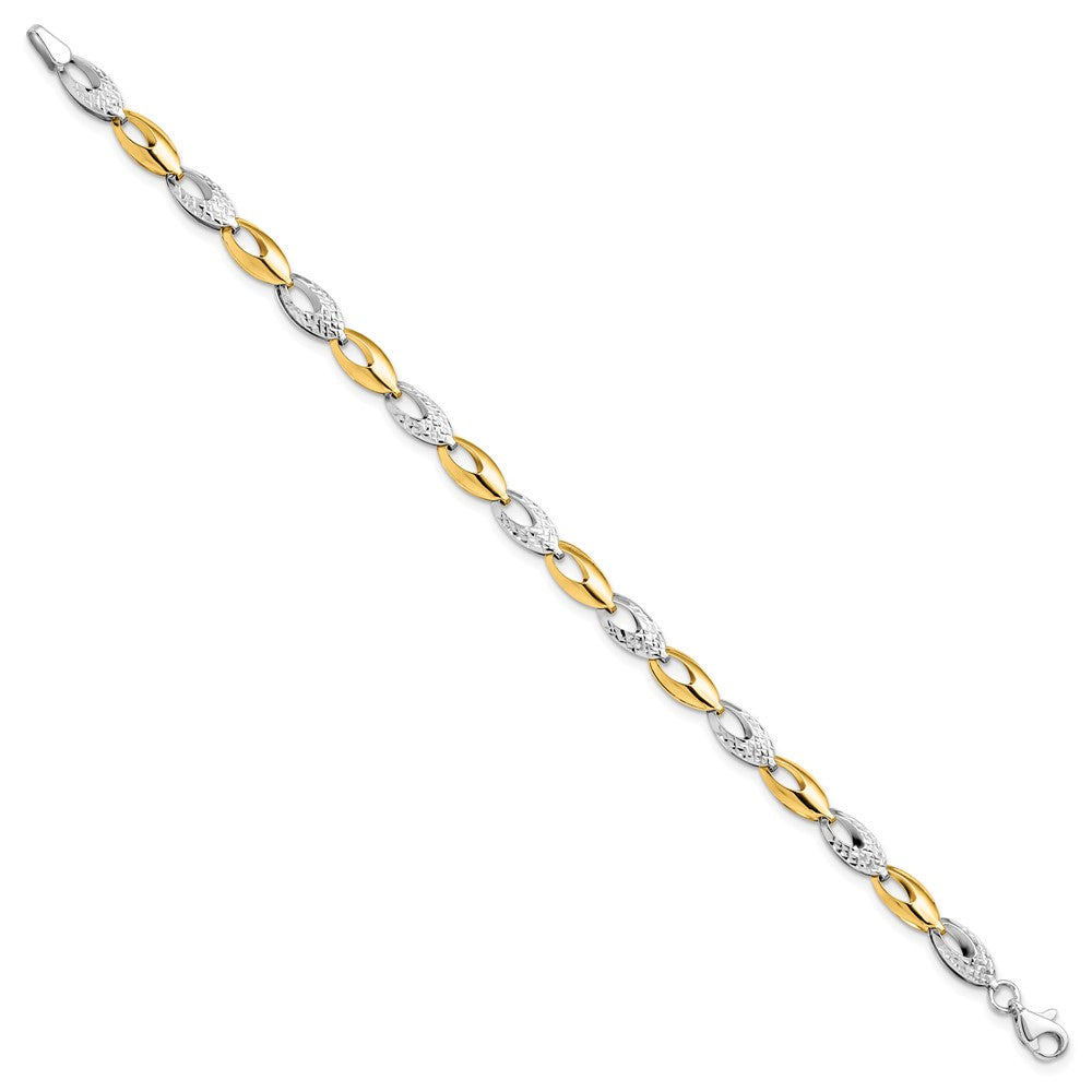 14K Two Tone Polished And Diamond Cut Fancy Link Bracelet