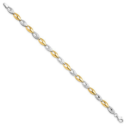 14K Two Tone Polished And Diamond Cut Fancy Link Bracelet