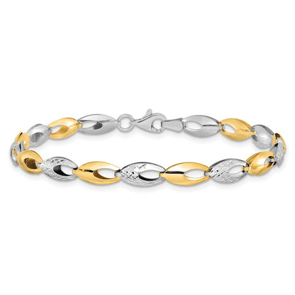 14K Two Tone Polished And Diamond Cut Fancy Link Bracelet