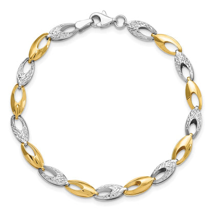 14K Two Tone Polished And Diamond Cut Fancy Link Bracelet