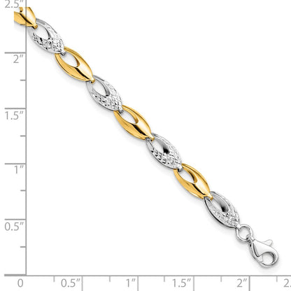 14K Two Tone Polished And Diamond Cut Fancy Link Bracelet