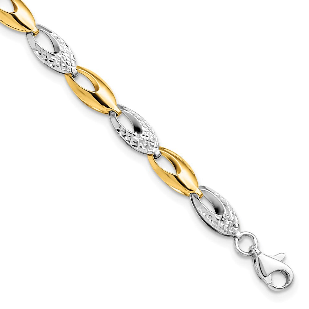 14K Two Tone Polished And Diamond Cut Fancy Link Bracelet