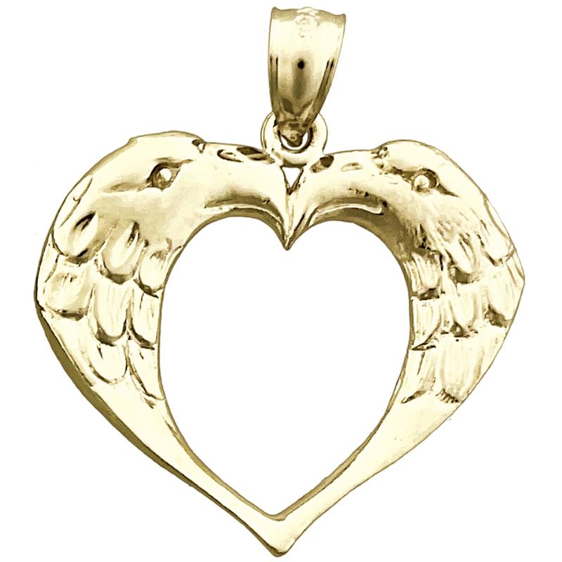 14K Gold Two Eagles Heart Designer Pendant