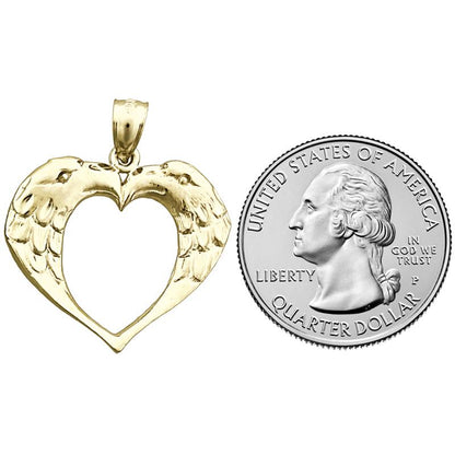 14K Gold Two Eagles Heart Designer Pendant
