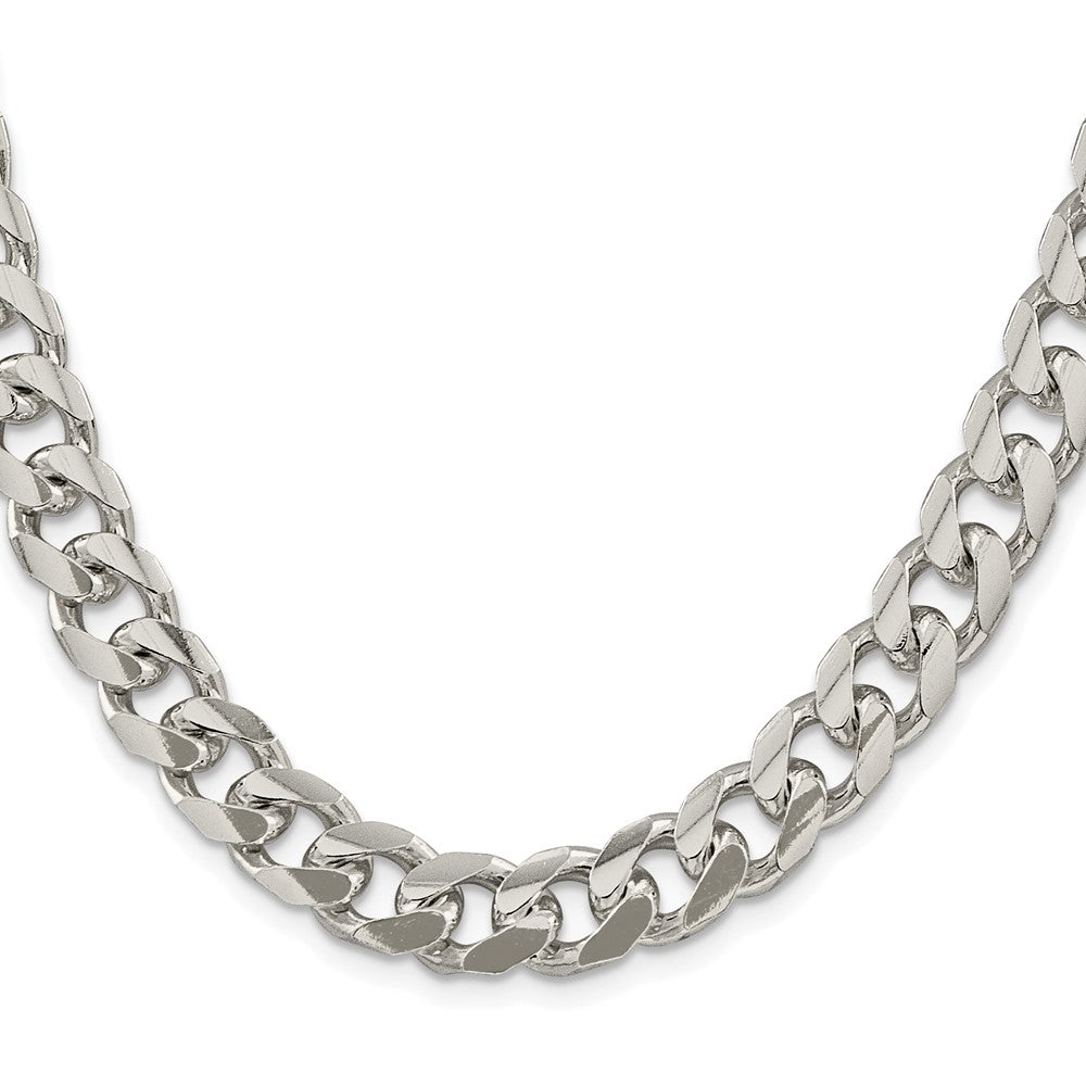 Sterling Silver Rhodium-plated 10.5mm Domed w/ Side D/C Curb 22 Inch Chain