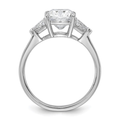 14K White Gold 1/2 carat Lab Grown Diamond VS/SI+ G+ Triangle 2 carat Cushion Center Semi Mount Three Stone Engagement Ring