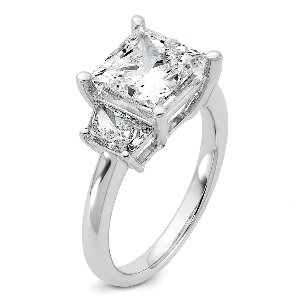 14K White Gold 1 carat Lab Grown Diamond VS+ F+ Trapezoid 3 carat Princess Center Semi Mount Three Stone Engagement Ring