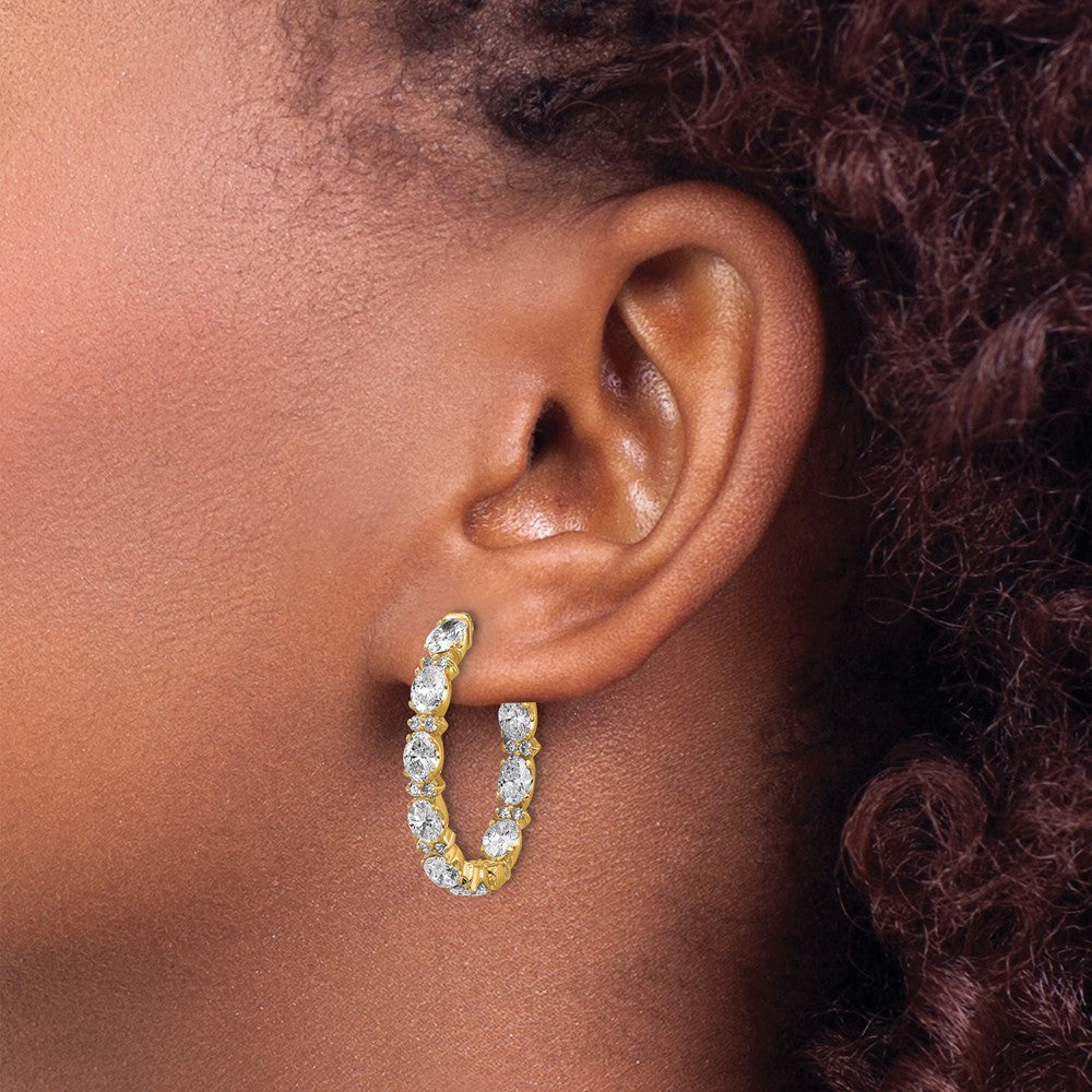 14K Yellow Gold 5 carat Lab Grown Diamond VS+ F+ Oval and Round Complete In and Out Hoop Earrings
