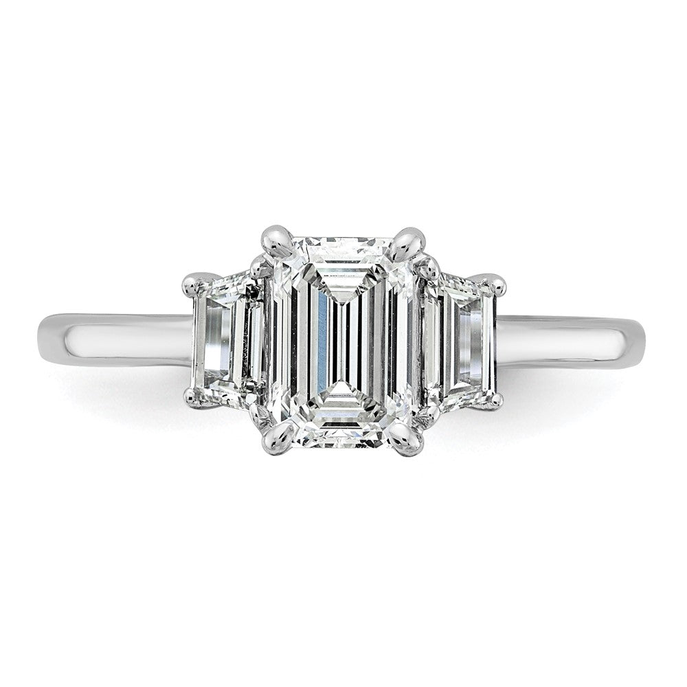 14K White Gold 1 3/8 carat Lab Grown Diamond VS+ F+ Complete Emerald and Trapezoid Engagement Ring
