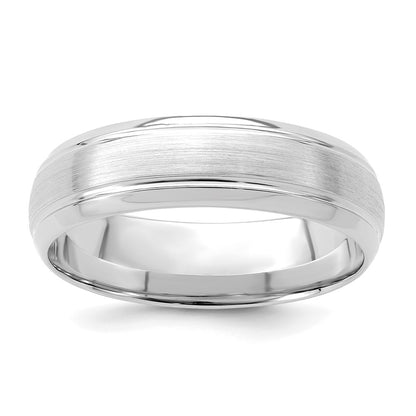 14K White Gold 6mm Standard Weight Comfort Fit Brushed Satin Line Edge Wedding Band Ring