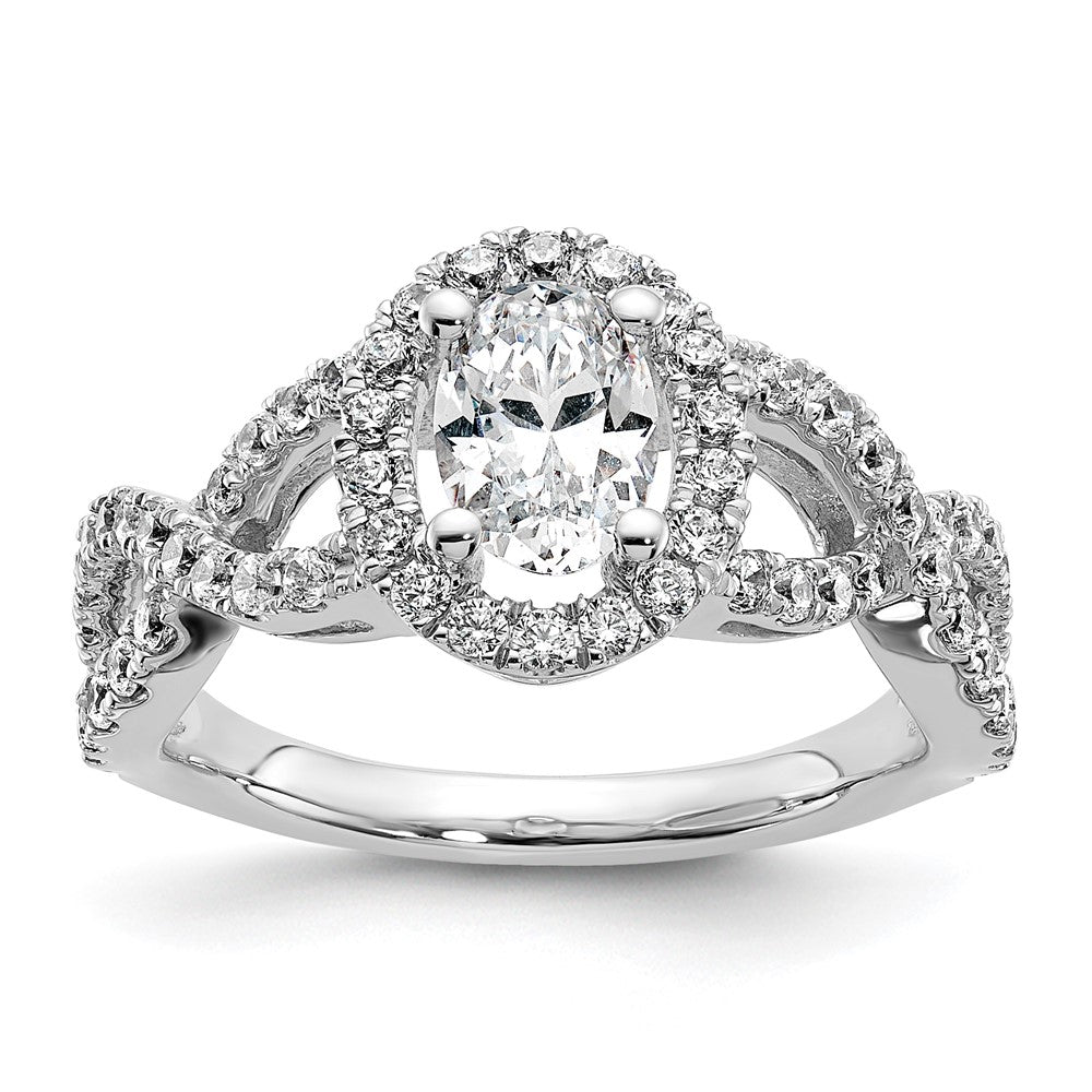 14K White Gold Halo Twist (Holds 1 carat (7.5x5.5mm) Oval Center) 3/4 carat Diamond Semi-Mount Engagement Ring