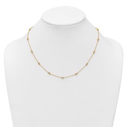 14K Yellow Gold Complete 1/2 carat Bezel-set Diamond and Cable Chain 15-Station 18 Inch Necklace
