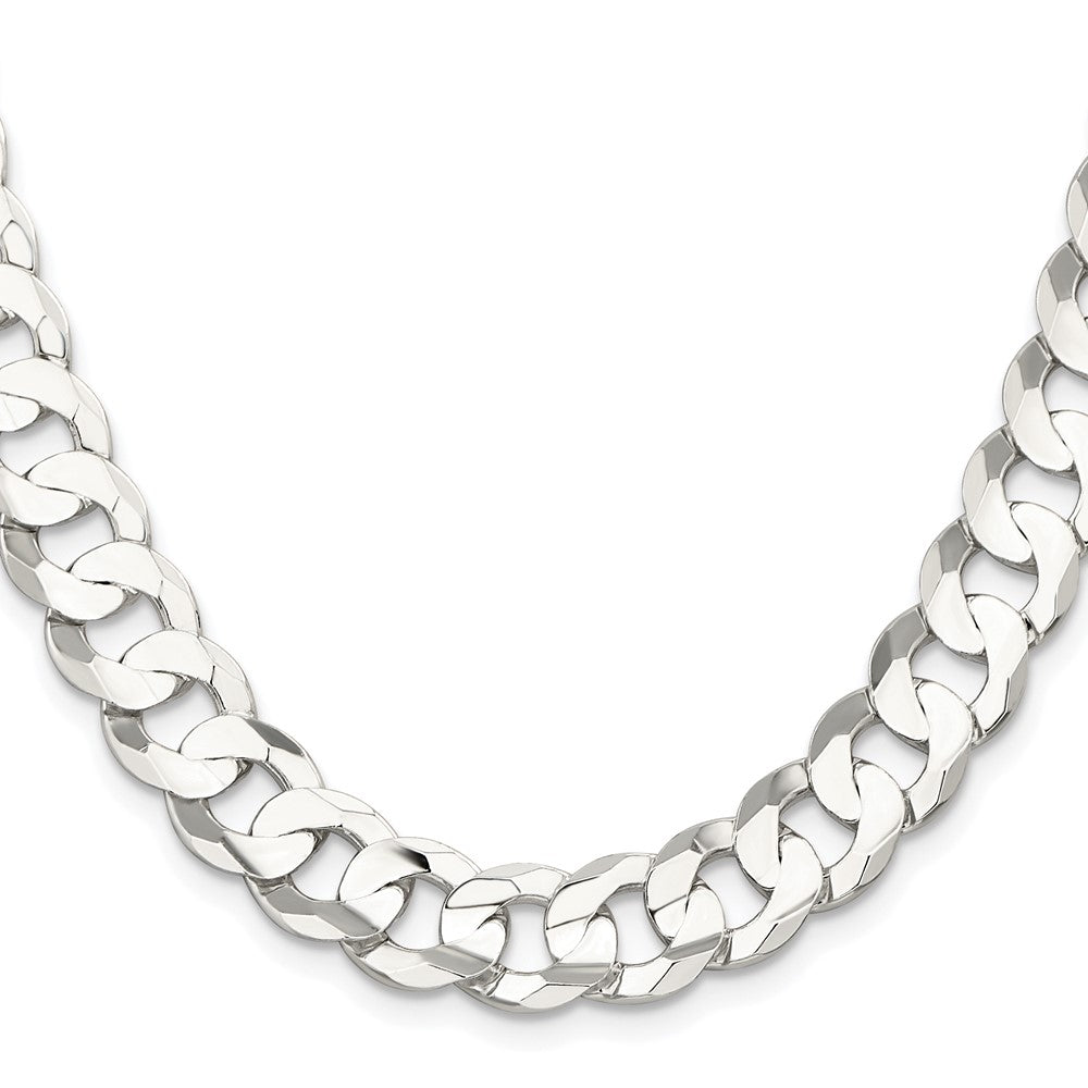 Sterling Silver Rhodium-plated 11.9mm Concave Beveled Curb 30 Inch Chain