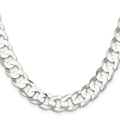 Sterling Silver Rhodium-plated 11.9mm Concave Beveled Curb 30 Inch Chain