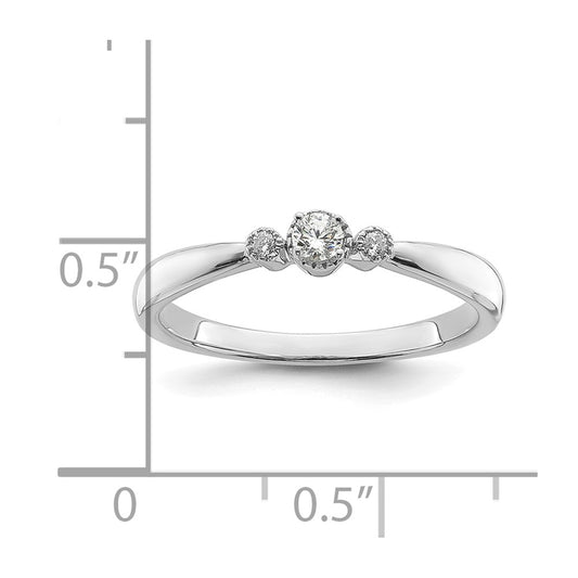 14K White Gold Beaded Edge Petite 3-Stone 1/15 carat Round Diamond Complete Promise/Engagement Ring