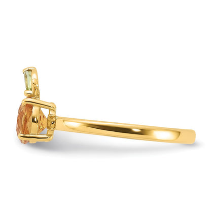 14K Yellow Gold Round Citrine and Peridot Orange Size 7 Ring
