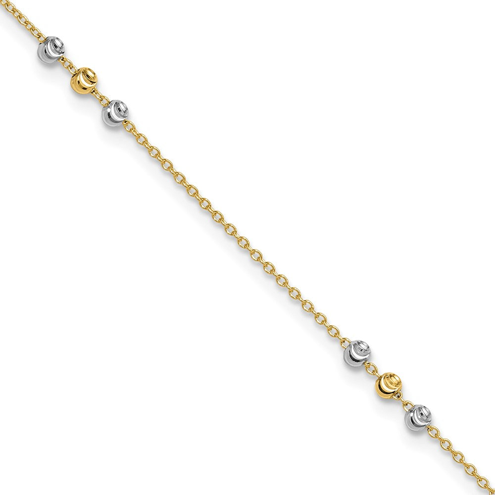 14K Two-Tone Gold Two-tone Diamond-cut Beaded 4-Station 9 Inch Plus 1 Inch Extender - Total 10 Inch Anklet