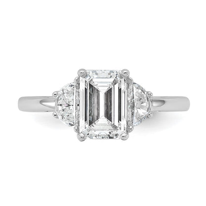 14K White Gold 2 carat Certified Lab Grown Diamond VS/SI+ G+ Complete Emerald and Half Moon Three Stone Engagement Ring