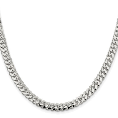 Sterling Silver Rhodium-plated 6.4mm Polished Domed Curb 24 Inch Chain
