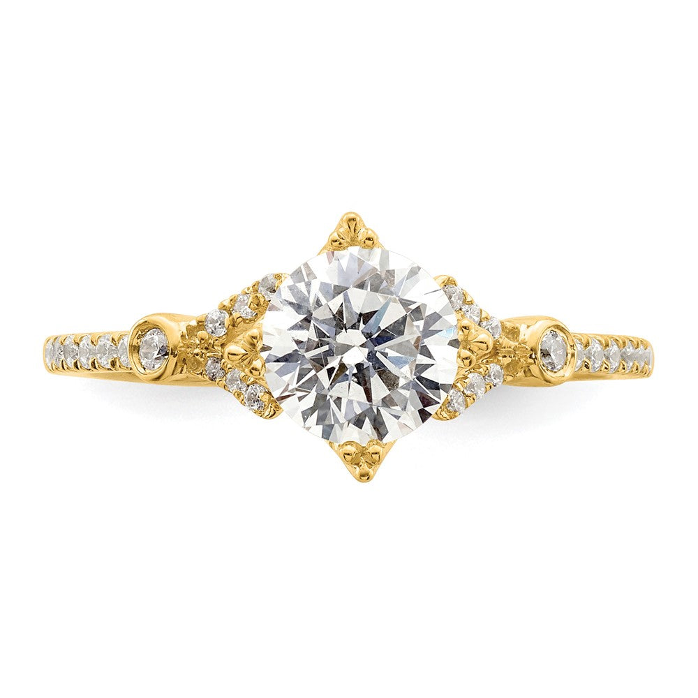 14K Yellow Gold (Holds 1 carat (6.5mm) Round Center) 1/8 carat Diamond Semi-Mount Engagement Ring