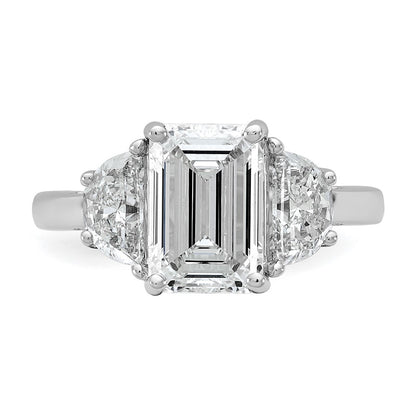 14K White Gold 4 carat Certified Lab Grown Diamond VS/SI+ G+ Complete Emerald and Half Moon Three Stone Engagement Ring