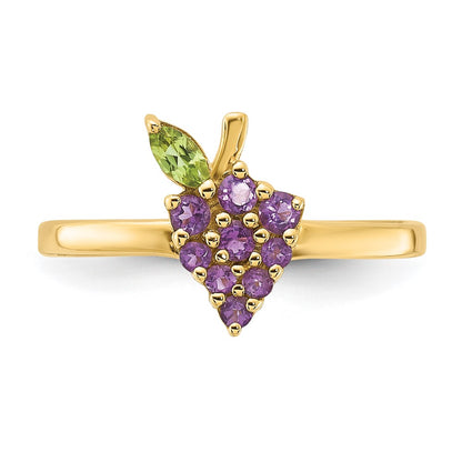 14K Yellow Gold Amethyst and Peridot Grapes Size 7 Ring