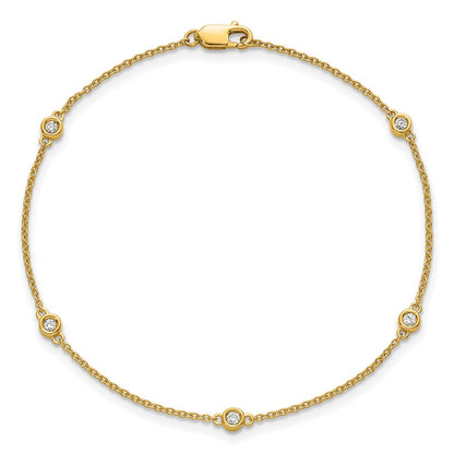 14K Yellow Gold Complete 1/8 carat Bezel-set Diamond and Cable Chain 5-Station 7 Inch Bracelet