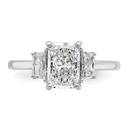 14K White Gold 2 carat Lab Grown Diamond VS+ F+ Radiant and Trapezoid Complete Three Stone Engagement Ring