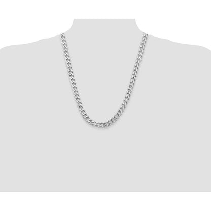Sterling Silver Rhodium-plated 9.3mm Curb 24 Inch Chain