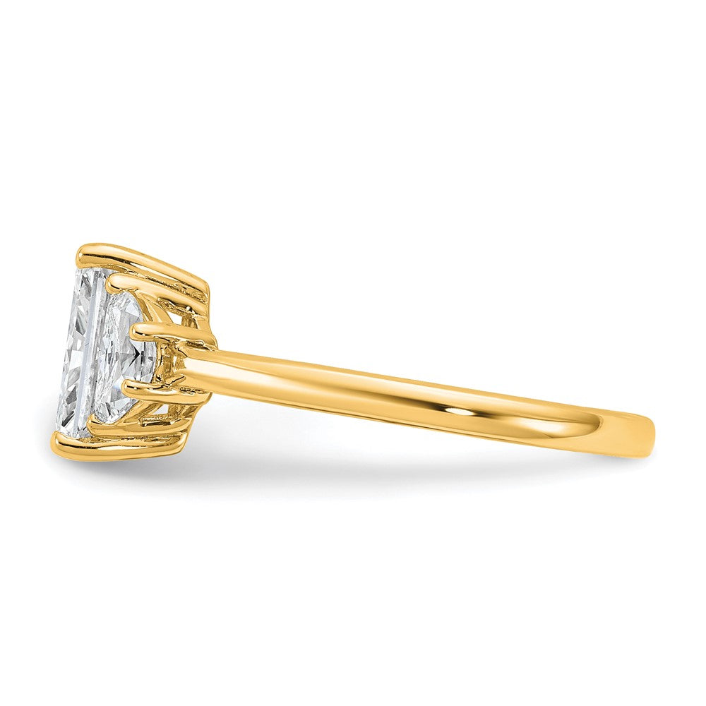 14K Yellow Gold 2 carat Certified Lab Grown Diamond VS+ F+ Radiant and Half Moon Complete Three Stone Engagement Ring