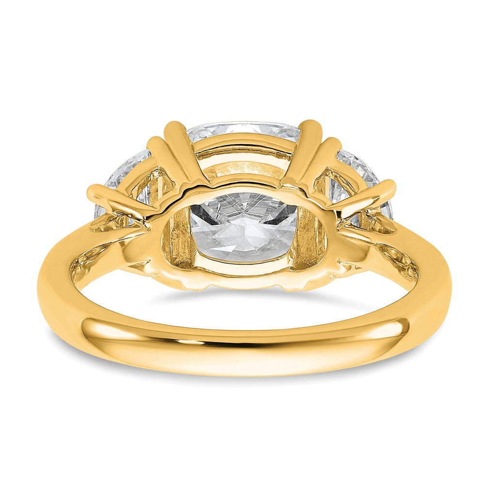 14K Yellow Gold 4 carat Certified Lab Grown Diamond VS+ F+ Complete Cushion and Half Moon Three Stone Engagement Ring
