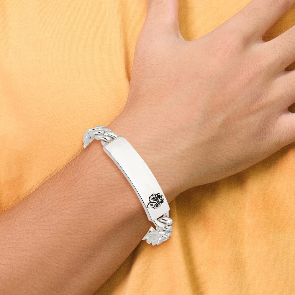 Sterling Silver Antiqued Fleur-de-lis ID Men's Bracelet