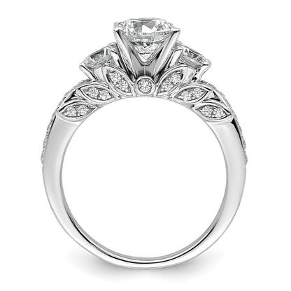 14K White Gold 3/4 carat Lab Grown Diamond VS/SI+ G+ Round Semi Mount Three Stone Engagement Ring
