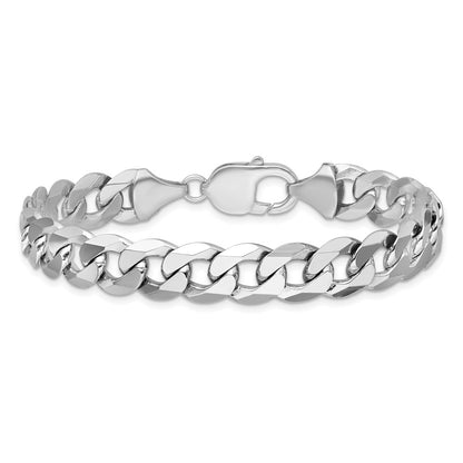 14K White Gold 9.5mm Flat Beveled Curb 9 Inch Chain