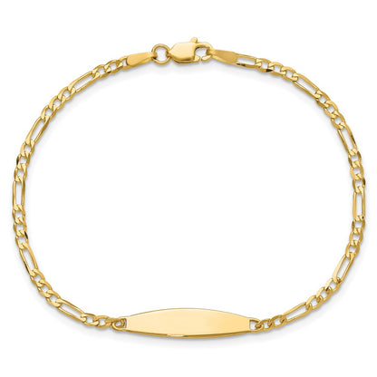 14K Yellow Gold Polished Solid Chain/Solid Plate Figaro Link 24.6x5.5mm Plate 8 Inch ID Bracelet