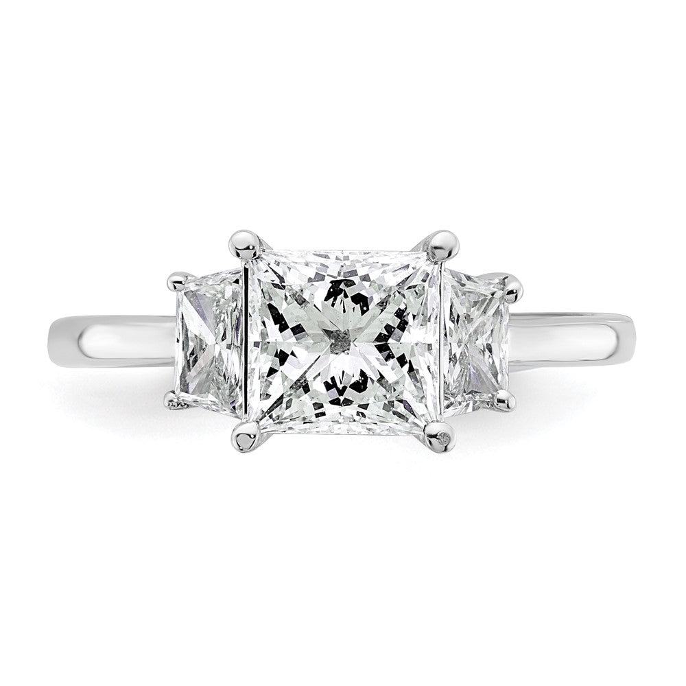 14K White Gold 2 carat Lab Grown Diamond VS+ F+ Princess and Trapezoid Complete Three Stone Engagement Ring