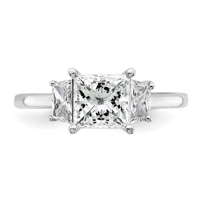 14K White Gold 2 carat Lab Grown Diamond VS+ F+ Princess and Trapezoid Complete Three Stone Engagement Ring