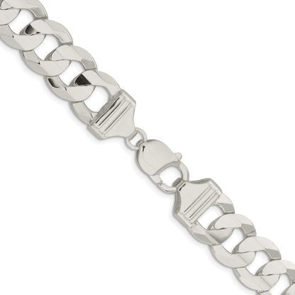 Sterling Silver Rhodium-plated 14.0mm Concave Beveled Curb 24 Inch Chain