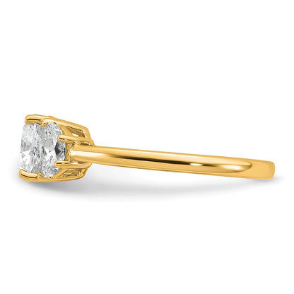 14K Yellow Gold 1/2 carat Lab Grown Diamond VS/SI+ G+ Half Moon and 1 1/2 carat Cushion Center Semi Mount Three Stone Engagement Ring