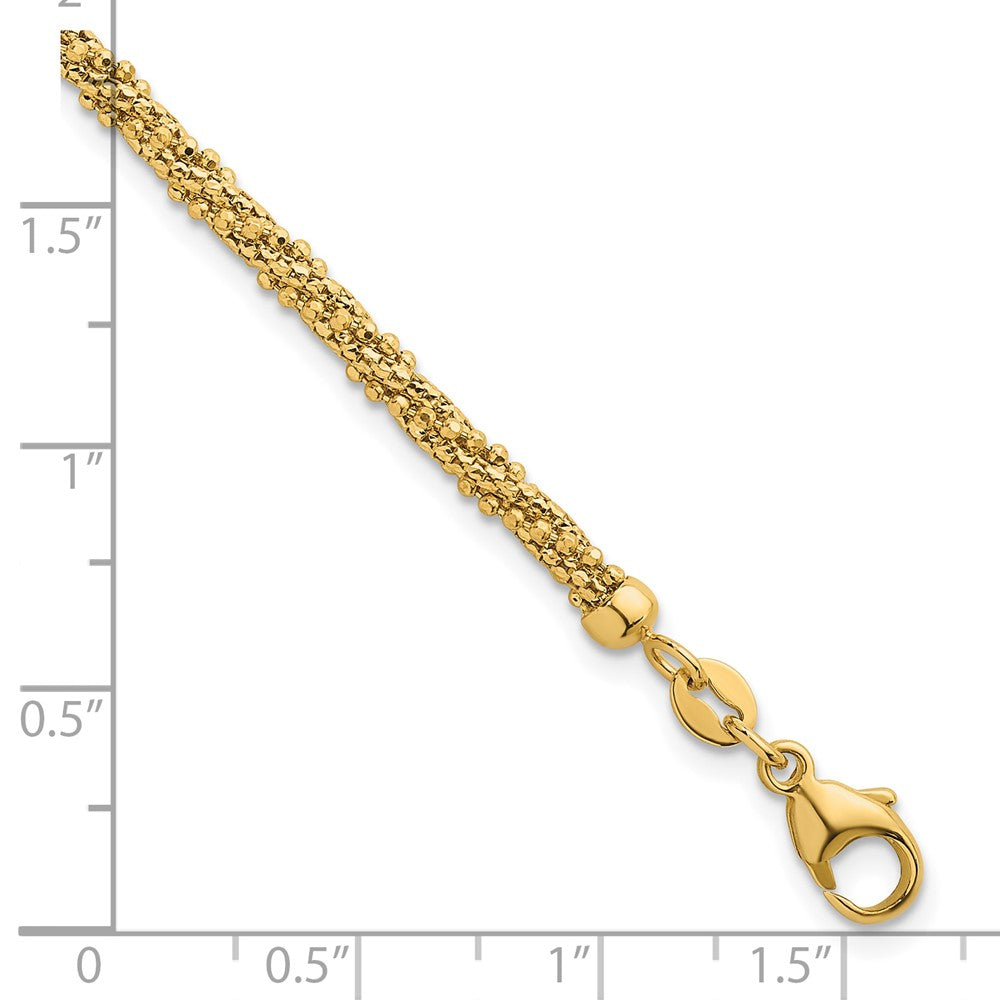 14K Yellow Gold Polished and Textured 3mm Twisted Mesh Fancy Beaded 7.75 Inch Bracelet
